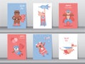 Set of superhero animals,Cute cartoon with capes and playful masks. Bear,monkey,dinosaurs ,dog,Vector illustrations.