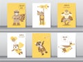 Set of superhero animals,Cute cartoon with capes and playful masks. Bear,monkey, dinosaurs,dog,Vector illustrations.