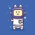 Cute rabbit astronaut on the space cartoon logo character vector icon illustration design