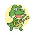 Cute crocodile playing bass guitar cartoon logo character vector icon illustration design