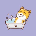 Cute cat taking bath cartoon logo character vector icon illustration