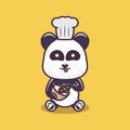 Cute panda baking cake cartoon character logo mascot vector illustration
