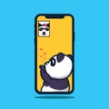 Cute panda videocall with darling cartoon character logo mascot vector illustration