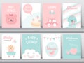 Set of baby shower invitation cards,happy birthday,poster,template,greeting,cute,animal, Vector illustrations. Royalty Free Stock Photo