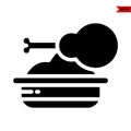illustration of chicken thigs with dish in bow glyph icon Royalty Free Stock Photo