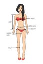 Female Body Measurement Chart Illustration in Underwear with Labeled Parts for Fashion and Fitness Design Royalty Free Stock Photo