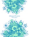 Template with Beautiful abstract flowers bouquet blue on white