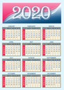 American calendar grid for 2020