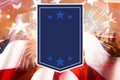 Template of American National holidays. Blue sign on double exposure background with waving flag of the USA, people and Royalty Free Stock Photo