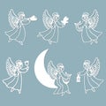 Template angel for cut of laser or engraved. Stencil for paper, plastic, wood, laser cut acrylic. Decoration for windows, wall and Royalty Free Stock Photo