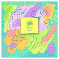 Template artistic handmade abstract background in blue green yellow lilac colors