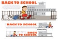 Template back to school - boy walk to school Royalty Free Stock Photo