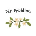 Spring lettering in German `Der FrÃÂ¼hling@, in English, means `The Spring` Royalty Free Stock Photo