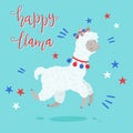 Happy llama running. Animal character design.