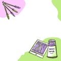 Template Background for Eyelash extension masters. Pink, green and white Backgrounds for text. Felt pen beauty tool