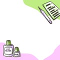 Template Background for Eyelash extension masters. Pink, green and white Backgrounds for text. Felt pen beauty tool