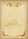 Template, background with grape patterns on a piece of parchment. Royalty Free Stock Photo
