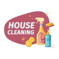 Template banner with chemical battle product for house cleaning. Layout for Cleaning service with household chemicals