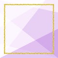 Template banner with golden glitter frame on soft purple geometric background, glitter gold frame for advertising promotion Royalty Free Stock Photo