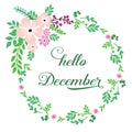 Template banner hello december, with sketch leaf flower frame vintage. Vector