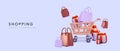 Template banner for online store with shopping cart with purchases, gifts, boxes. Delivery from a supermarket. Vector illustration Royalty Free Stock Photo