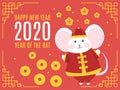 Template banner, poster, flyer image for chinese Happy new year party with rat, mice. Lunar horoscope sign mouse. Happy Royalty Free Stock Photo