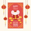 Template banner, poster, flyer image for chinese Happy new year party with rat, mice. Lunar horoscope sign mouse. Happy