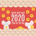 Template banner, poster, flyer image for chinese Happy new year party with rat, mice. Lunar horoscope sign mouse. Happy Royalty Free Stock Photo