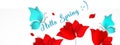 Template banner for social nerwork with place for image. Hello Spring floral 3d vector background with bright red