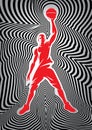 Template basketball poster with player on striped background