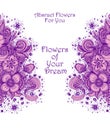 Template with Beautiful abstract flowers bouquet lilac on white