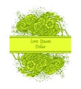 Template with Beautiful abstract marine flowers bouquet in green yellow on white