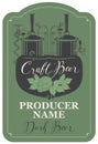 Beer label with hops and brewery production line