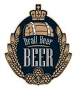 Beer label with wheat ears, hops, barrel and crown