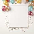 Template Birthday Celebration cards with colorful balloons, gifts and confetti
