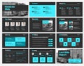 Template of black vector slides for presentations and reports with blue elements.