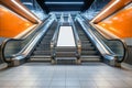 Template for blank poster media in escalator-equipped subway station Royalty Free Stock Photo