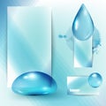 Template with a blue background and the drops of pure water Royalty Free Stock Photo