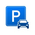 Template with blue parking. Logo, icon, label. Parking on white background. Web element. Vector stock illustration