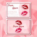 Template of business card with red polygonal lips