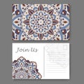 Template for business, invitation card. Postcard background with mandala element. Decorative ornamental design