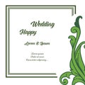 Template card happy wedding, ornate of butterfly and elegant frame. Vector