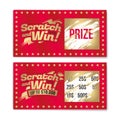 Template cards with scratch and win letters. Golden colors letters.