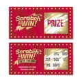 Template cards with scratch & win letters. Golden colors letters