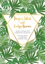 Template cards set with watercolor palm leaves; wedding design f Royalty Free Stock Photo