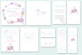 Template cards set with watercolor pink and purple flowers Royalty Free Stock Photo