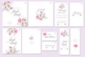 Template cards set with watercolor pink and purple flowers Royalty Free Stock Photo