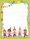 Template with cartoon of happy kids for invitation or birthday party card