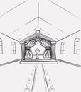 Template of celebration hall for event designers or wedding planners. Sketch illustration european view church indoor