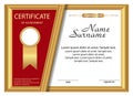 Template certificate of achievement. Gold and red design. Vector Royalty Free Stock Photo